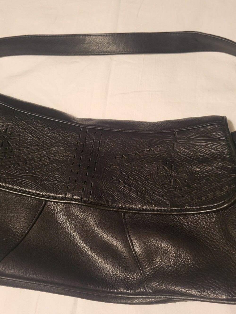 Kate Landry Black Embossed Leather Shoulder Bag